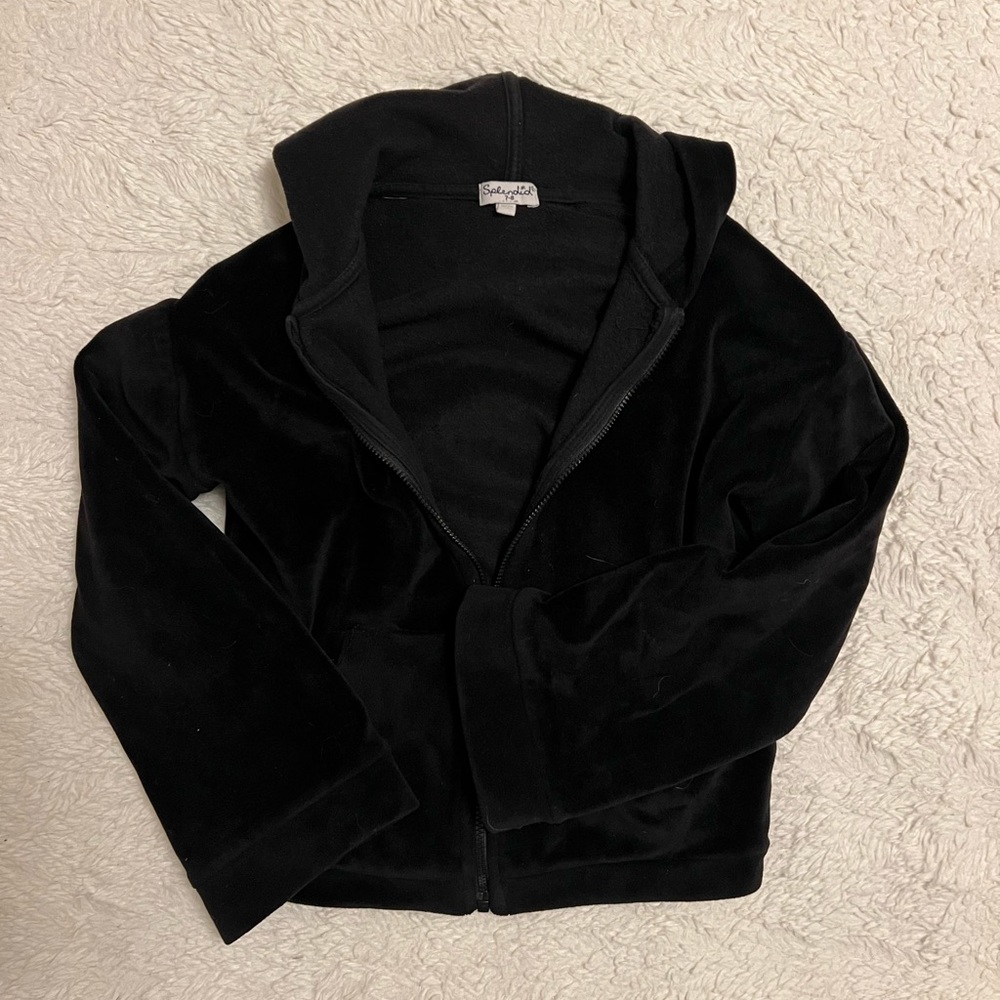 Splendid black velour zip hoodie EUC size 7-8